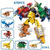 670 pezzi 6 in 1 Serie di Film sui Dinosauri Blocchi da Costruzione Città Mondo Drago Mecha Modello Mattoncini Set Giocattoli per Bambini
