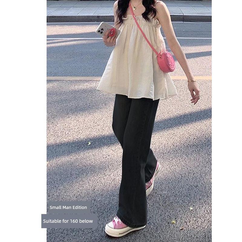 

Retro Straight-leg Spring & Fall Cover Slim Looking Pear-Shaped Denim Black Cropped Pants XL