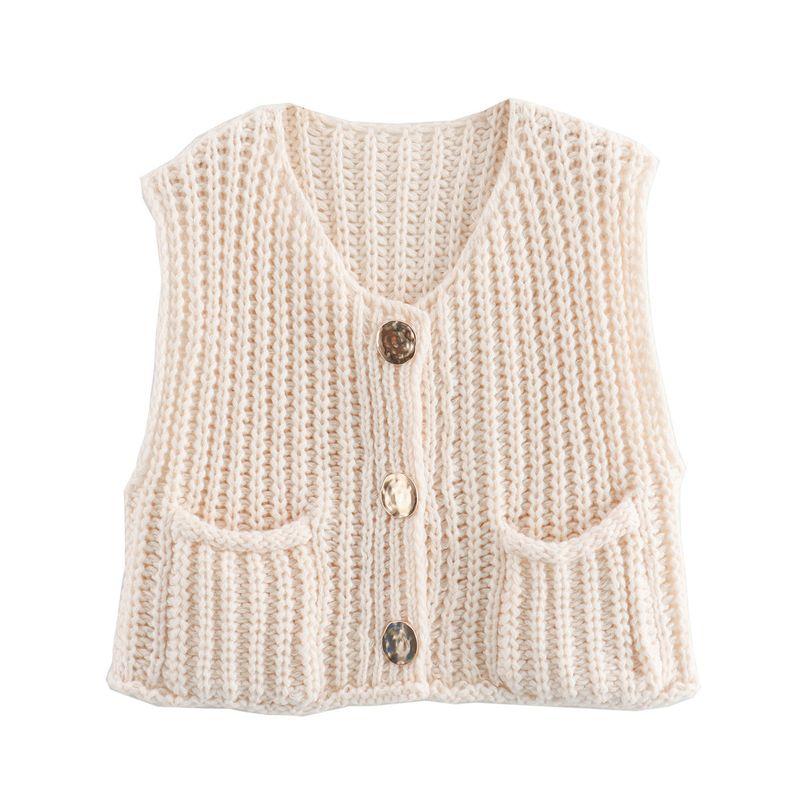 Kaslead New Women clothes Western Style Fashion Casual Simple and Versatile Thick Needle Sweater vest Vest