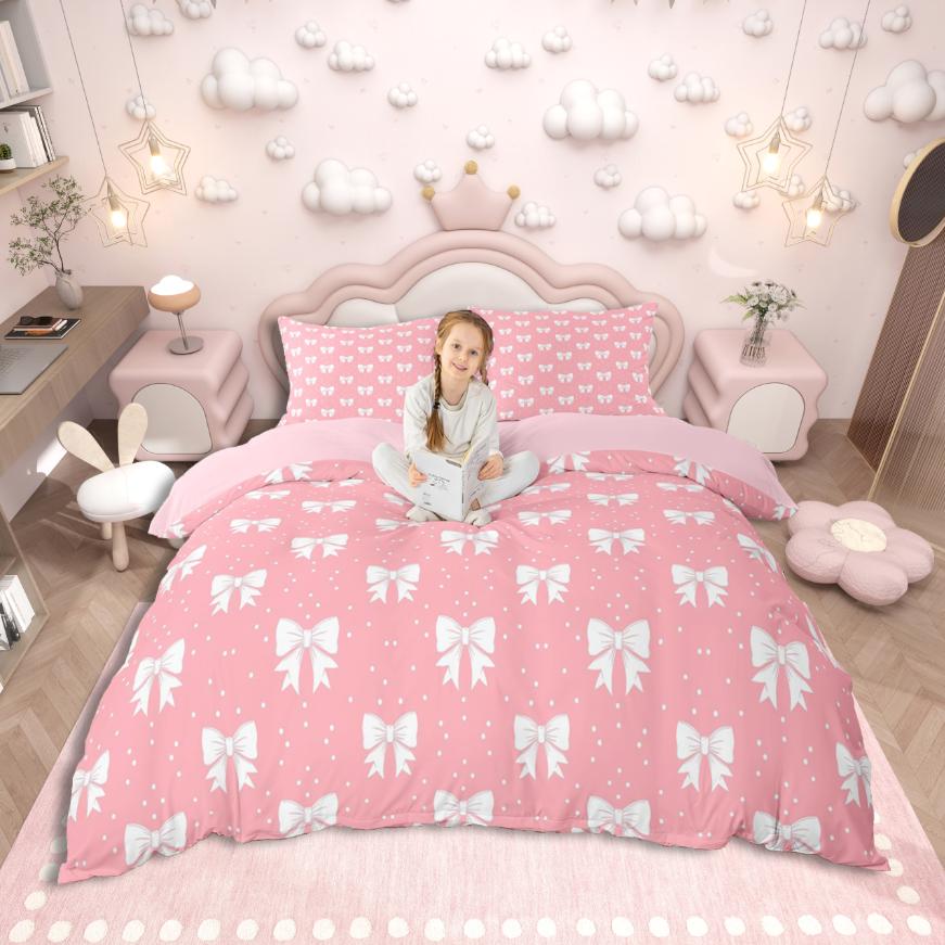 Comforter Homewish Girls Bow Bowtie Bow Knot Ribbon Bedding Setcolorful Glitter Print Bed Set For Princess