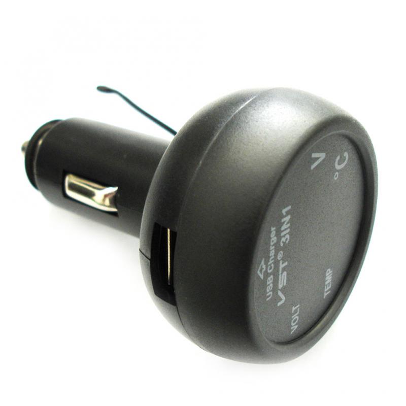 Car Digital Voltmeter Thermometer  USB Charger Car Cigarette Lighter Socket Digital Voltmeter Thermometer 3 In 1 Meter