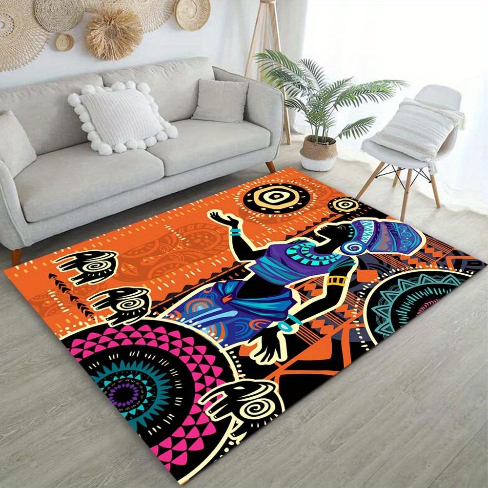 

African-Inspired Polyester Rug | Multi-Color Traditional Design with Women in National Costume Motif | Floor mat Crystal Velvet 50x80cm