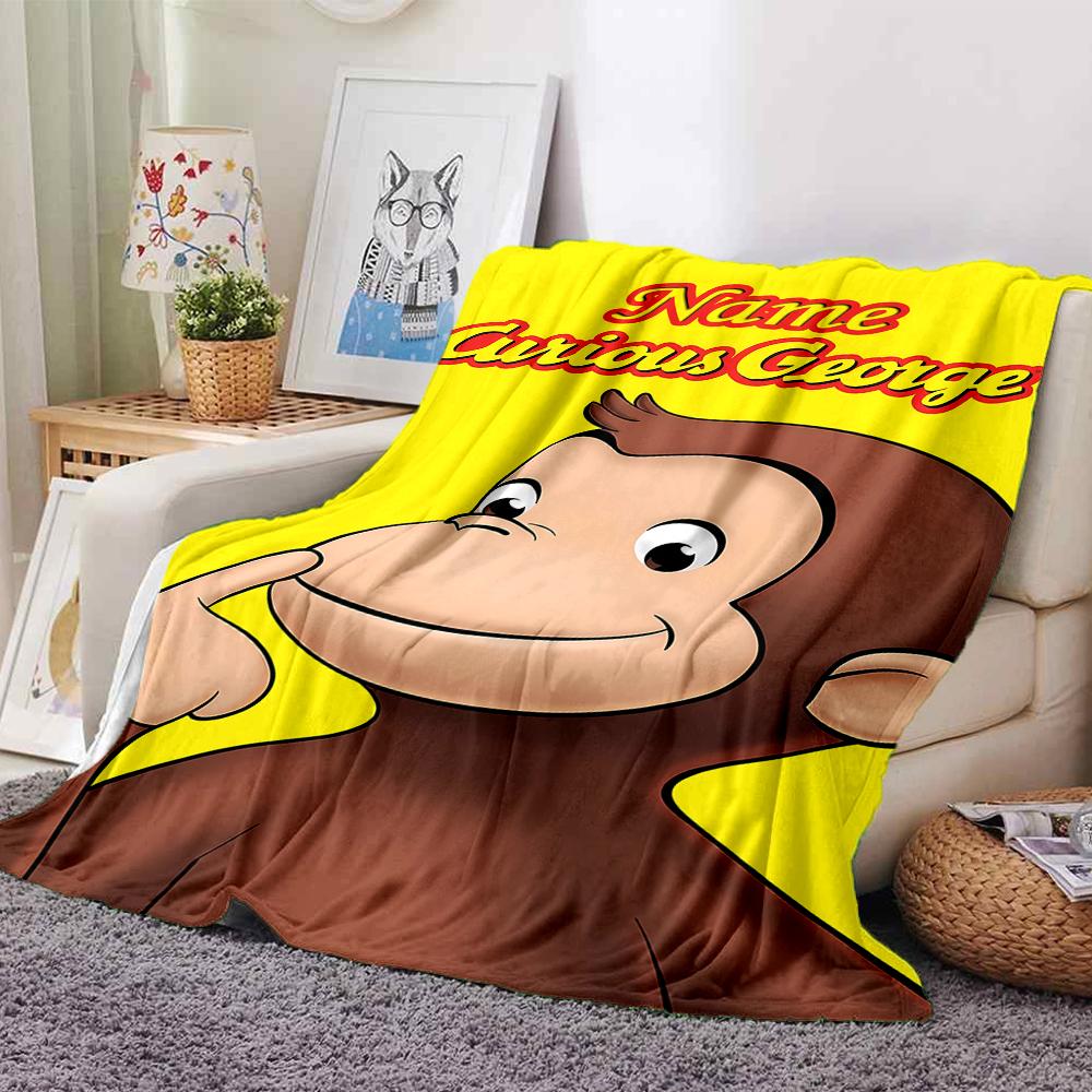Custom Name Curious George Theme Printed Blanket - Perfect for Couch, Bed, Travel & Outdoor Use | Machine Washable, Cozy & Durable.