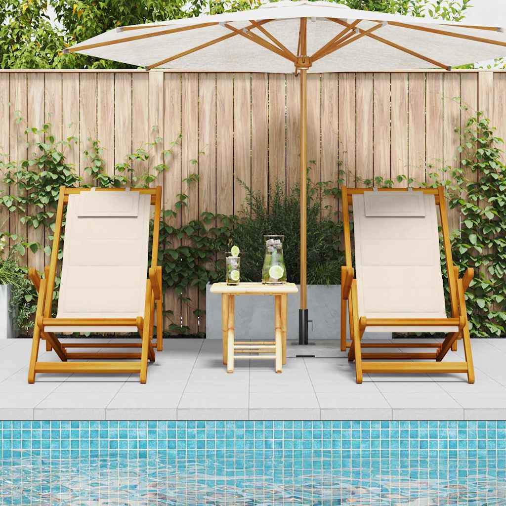 vidaXL Folding Beach Chair with Cushions 2 pcs Brown Solid Acacia Wood