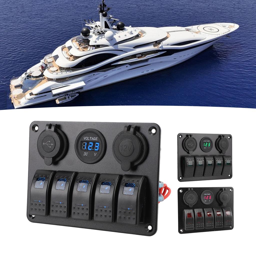 Schalttafel DC 12 bis 24 V 5-Gang Aluminiumlegierung IP65 Wasserdicht Vorverdrahtete Wippschaltertafel mit