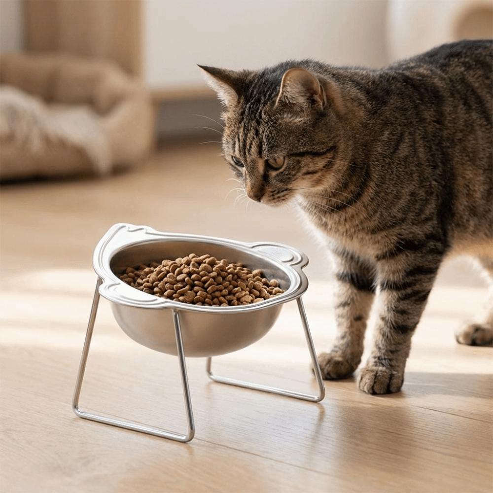 Monkey-shaped Raised Cat Bowls Stainless Steel Pet Feeder Container Wet Dry Food