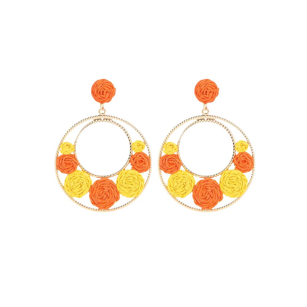 Summer Dopamine Color Stud Earrings Sweet Flower Circle Vacation Wind Earrings Femininity Niche Earrings