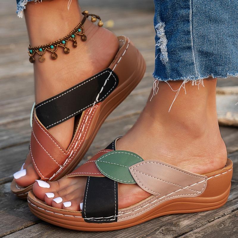 Summer new platform slippers women's shoes large size cross-strapped slippers beach shoes color matching fish mouth slippers
