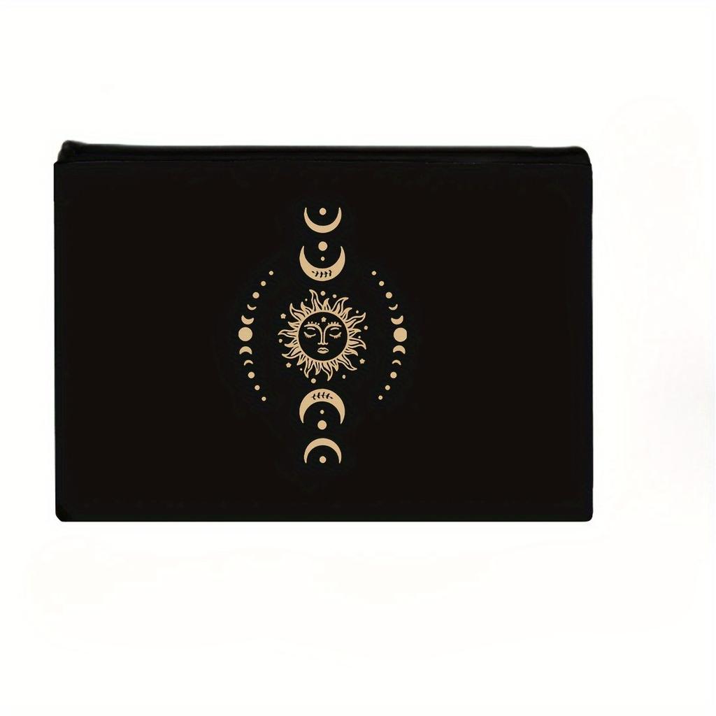 1pc Portable Printed with Golden Moon and Sun Patterns Zipper Bag, Multifunctional Cosmetic Bag Storage Bag.