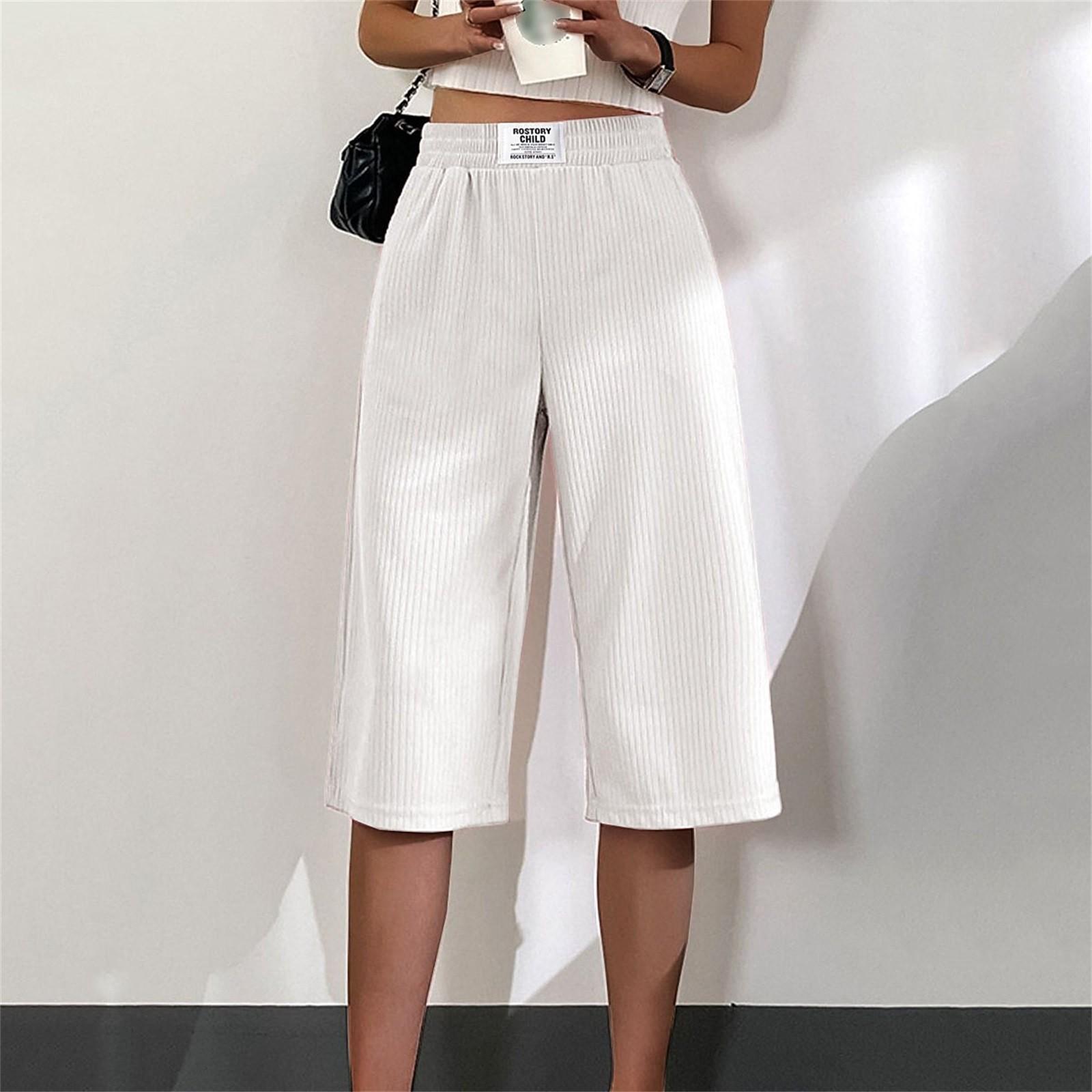 

Модные женские повседневные широкие пляжные укороченные брюки с эластичной резинкой на талии, брюки, брюки XXXL белый