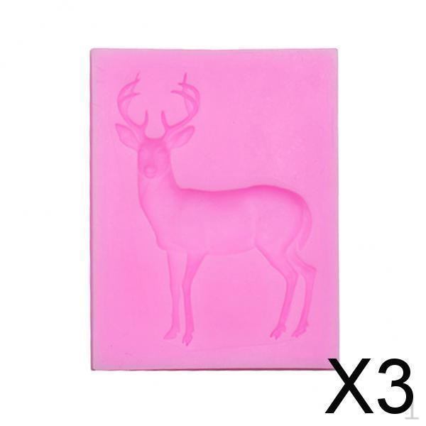 

3x3D Силиконовая форма Рождественский олень для помадки, украшения торта, мыла, розовая