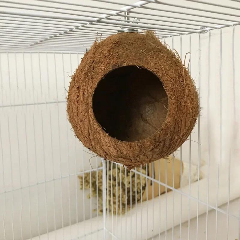 1pc Bird Parrot Nest Natural Coconut Shell Hanging Cage Toys Swing House Small Animals Pet Bird Nest Supplies