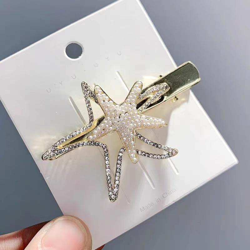 Elegant Faux Pearl Duckbill Barrette for Women - Stylish Horizontal Ponytail Hairpin
