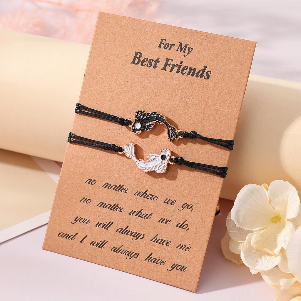 European & American Drip Oil Tai Chi Fish Best Friends Woven Bracelet & Necklace Set