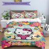 3pcs Hello Kitty & Colorful Daisy Design Pattern Bedding Set, 1* Cover + 2*Pillowcases, Printed Bedding Set, Soft and Comfortable.W034