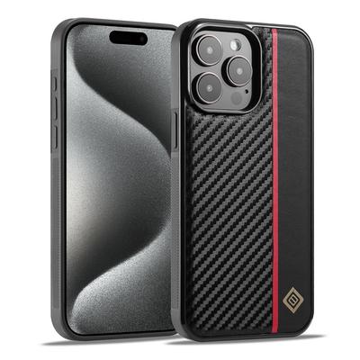 Puzdro pre iPhone 7 8 X XS XR XS Max iPhone 11 12 13 14 15 Series Carbon Fiber PU Splicing Fine Grain PU Spárované s červenými zvislými pruhmi Puzdro na telefón