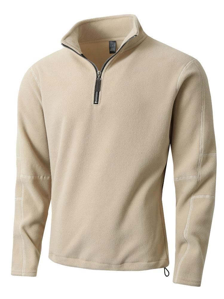 Trendy Shaker Standing Collar Semi-Zip Long Sleeve Sweatshirt Casual Solid Color Men Moisture Wicking Comfortable Fit Skin-friendly Breathable Tops