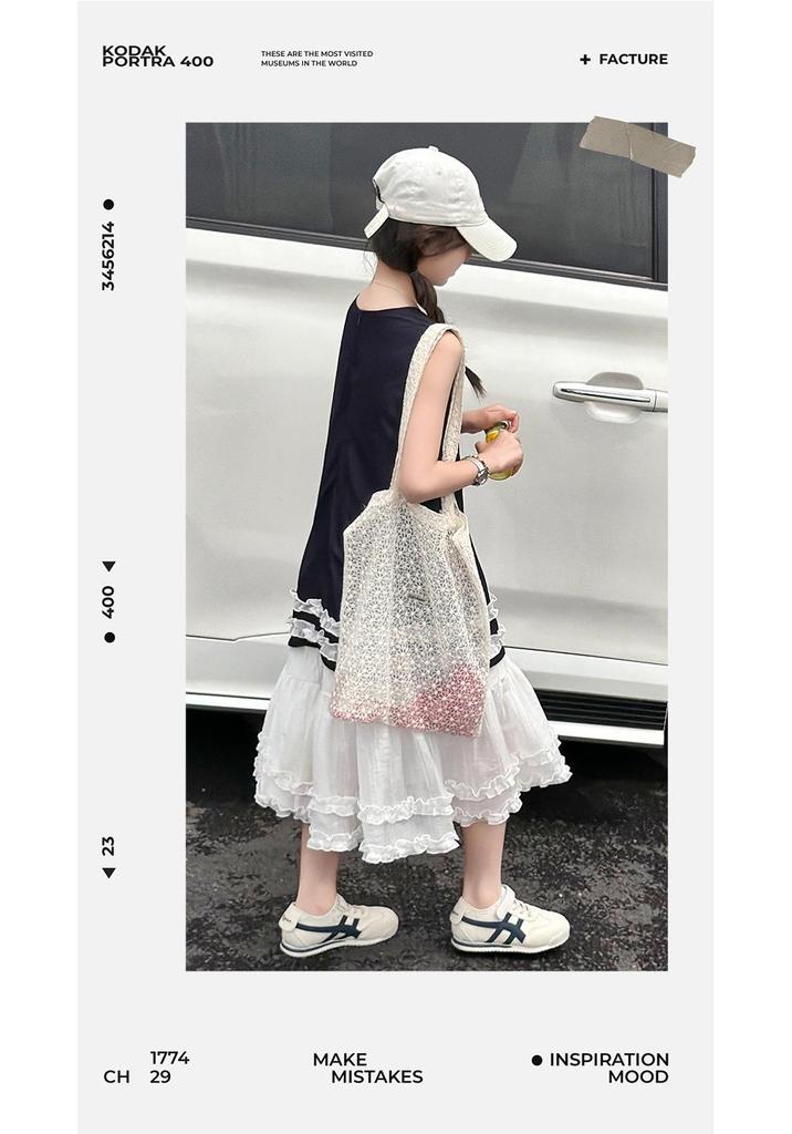 Girls' Korean Style Sleeveless Lace Dress - Summer Patchwork Princess Skirt for Older Children