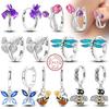 New 925 Silver Hoops Earrings Colorful Flower Butterfly Bee Drop Earring For Women Birthday Party Fashion Jewelry Gifts