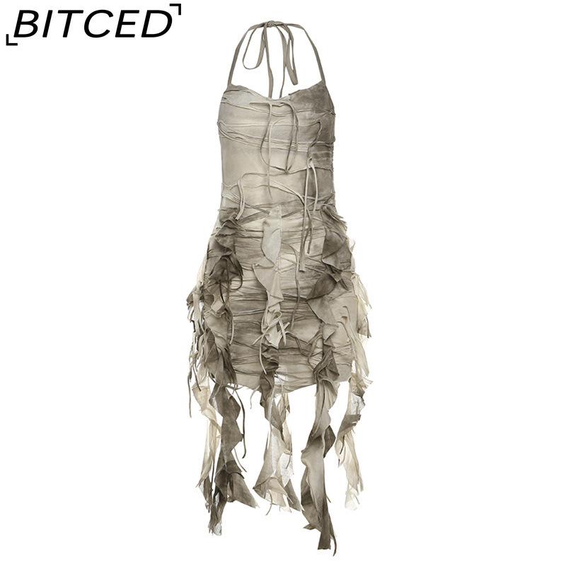 

BITCED Летнее женское однотонное облегающее платье-мини с высокой талией, модное, без бретелей, сексуальное, с открытой спиной L хаки