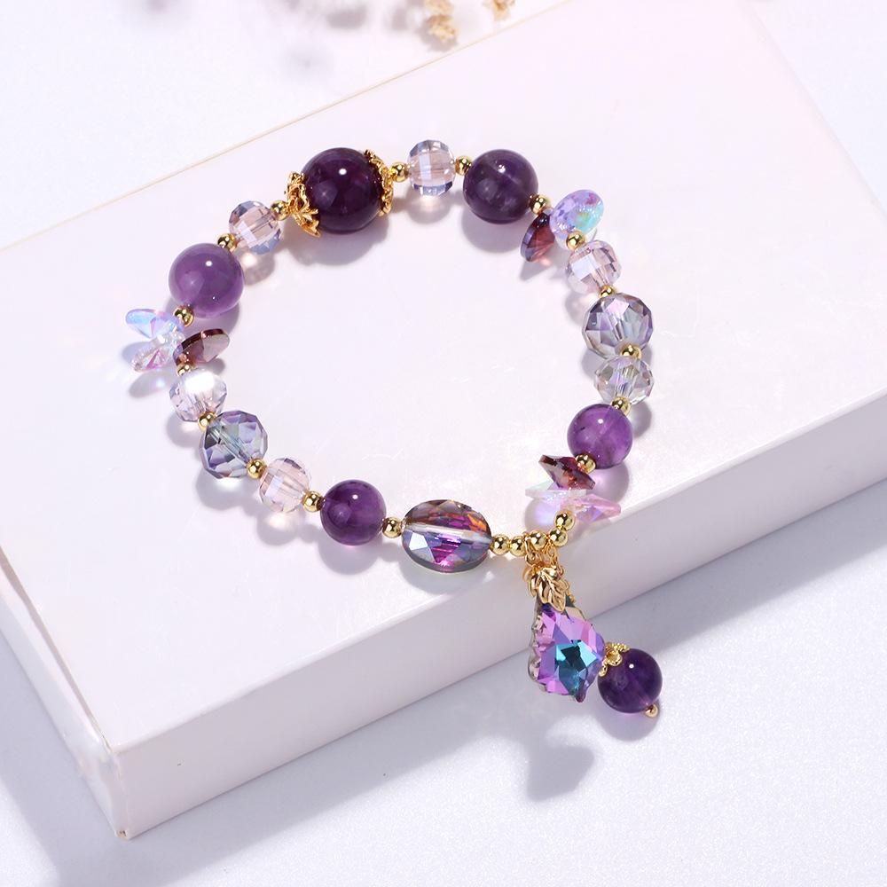 Korean Fashion Lavender Romantic Amethyst Bracelet Women Sparkling Pentagram Zircon Pendant Bracelet Bracelet Jewelry