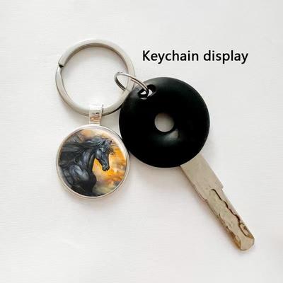 2026 Year Of The Horse Keychain Zodiac Animal Horse Pattern Circular Glass Pendant Keychain Backpack Hanging Decor  Year Gift