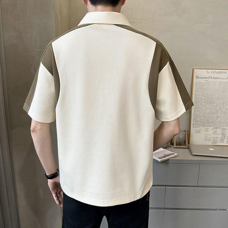Herrenbekleidung Sommer Mode Kontrastfarbe Patchwork Atmungsaktiv Polo T-Shirt Männlich Einfach Lässig Kurzarm Locker Baumwolle Oberteile