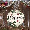 Rustic Christmas Wall Art Hanging Sign, Round Wooden Welcome Cute Dog Gingerbread Retro Holiday Wood Plaque Man Sign for Front Door Porch Decor