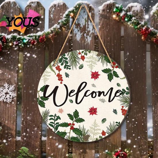 Rustic Christmas Wall Art Hanging Sign, Round Wooden Welcome Cute Dog Gingerbread Retro Holiday Wood Plaque Man Sign for Front Door Porch Decor