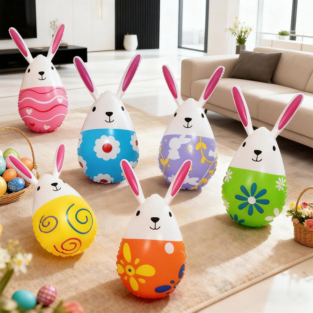 Inflatable Egg Decoration 6-Pieces PVC Bunny Decoration Toy Spring Holiday Ornaments For Home Farmhouse Apartment Garden