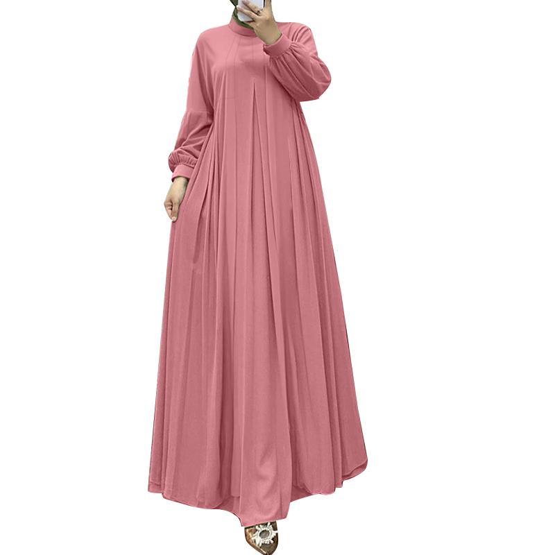 ZANZEA Womens Casual Round Neck Loose Long Sleeve Long Dress