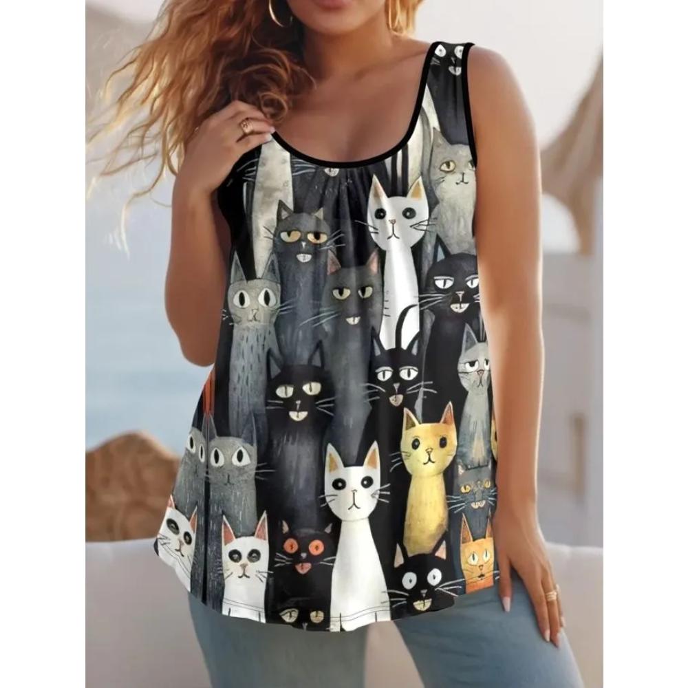 Casual Loose Flower Print T-shirt Fashionable Versatile Women's Top Comfortable Camis Tank Tops