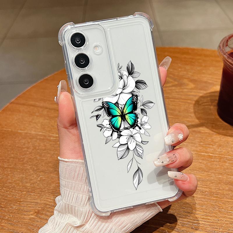 Průhledné pouzdro pro Samsung Galaxy S25 Edge S24 S23 S22 Ultra S24 S21 FE A56 A55 A16 A15 5G Vzor motýla Měkký TPU kryt telefonu