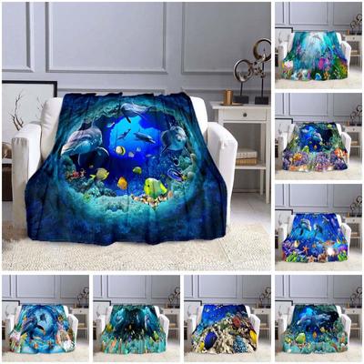 Ocean Dolphin Pattern Blanket Sofa  Blankets for Beds Super Soft Warm Blanket Cover Flannel Throw Blanket Flannel Blanket