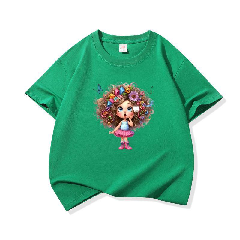 Kids Cotton T Shirt Flower And Butterfly Hair Girl Print Crew Neck Short Sleeve Tee Casual Boys Girls Summer Tops