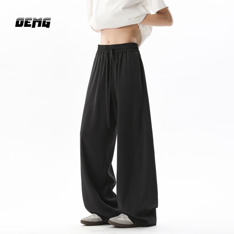 OEMG Unisex Ice Silk Draped Wide-Leg Casual Trousers L темно серый