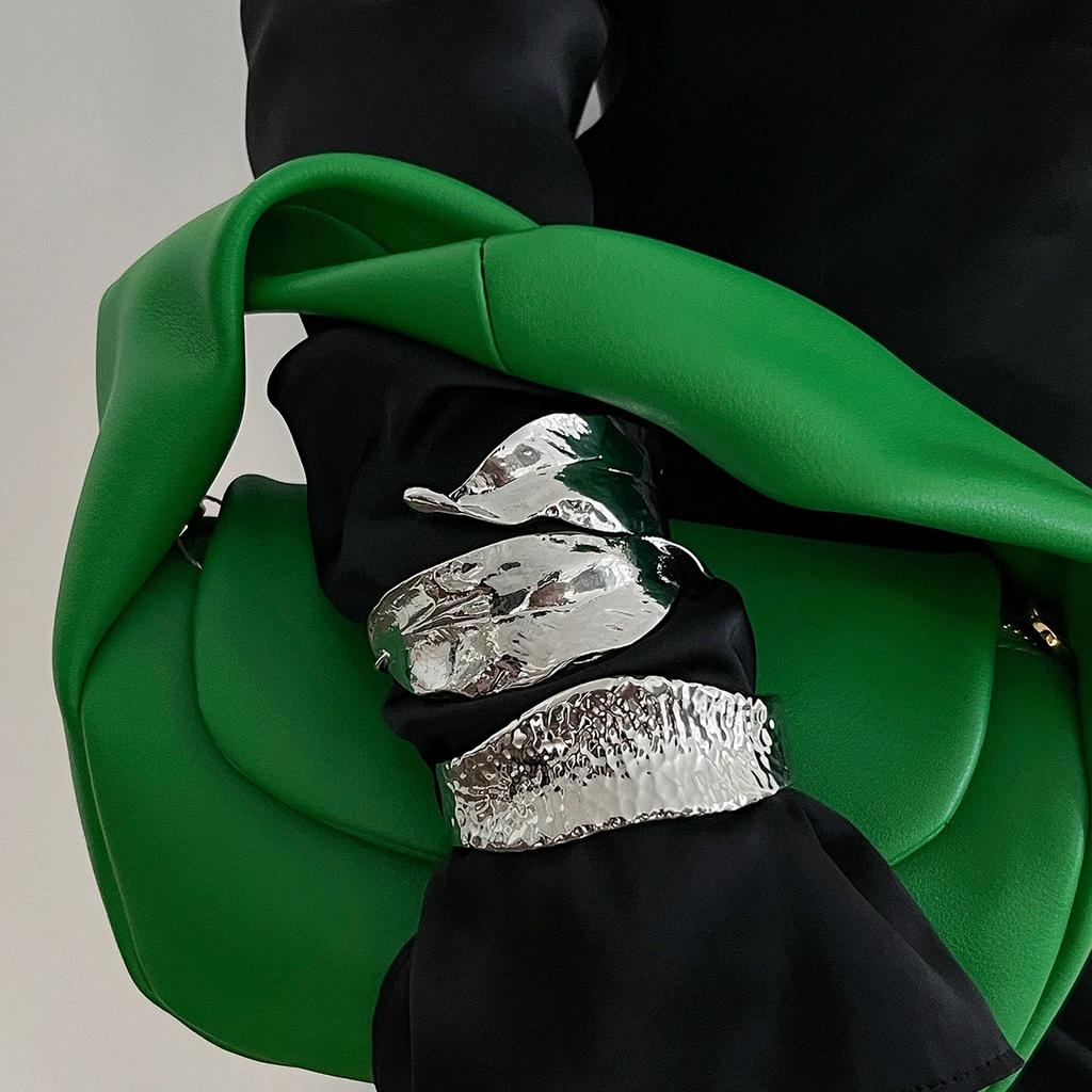 KunJoe Luxury Design Irregular Leaves Spring Bangles Women Exaggerated Gold Color Metal Wide Bracelet Wedding Jewelry On Hand