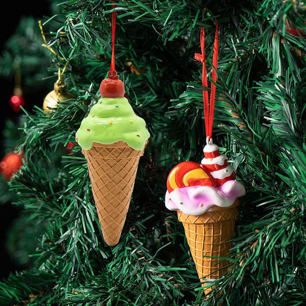 Ice Cream Cone Ornament Dessert Decor Resin Christmas Tree Hanging Decoration Christmas Pendant for Home Dining Room Festival
