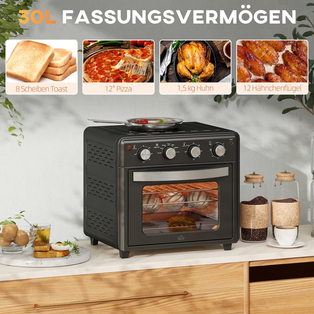 Mini Oven, Air Fryer, 90-230 degrees C, 7 Programs, Accessories, Black