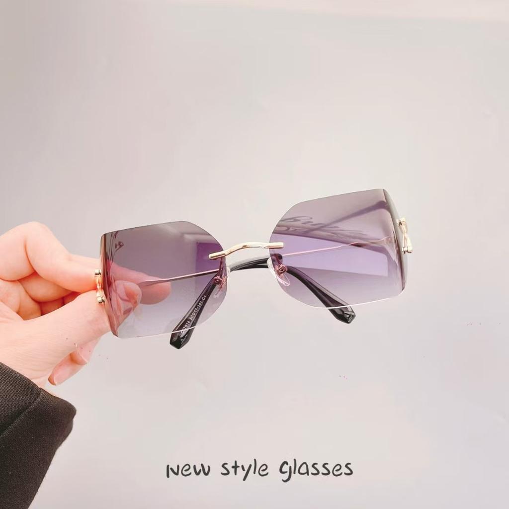 European American Style Sunglasses Female Fashion Stylish Big Size Rimless Women Sun Glasses Uv Protection Outdoor Sunglass