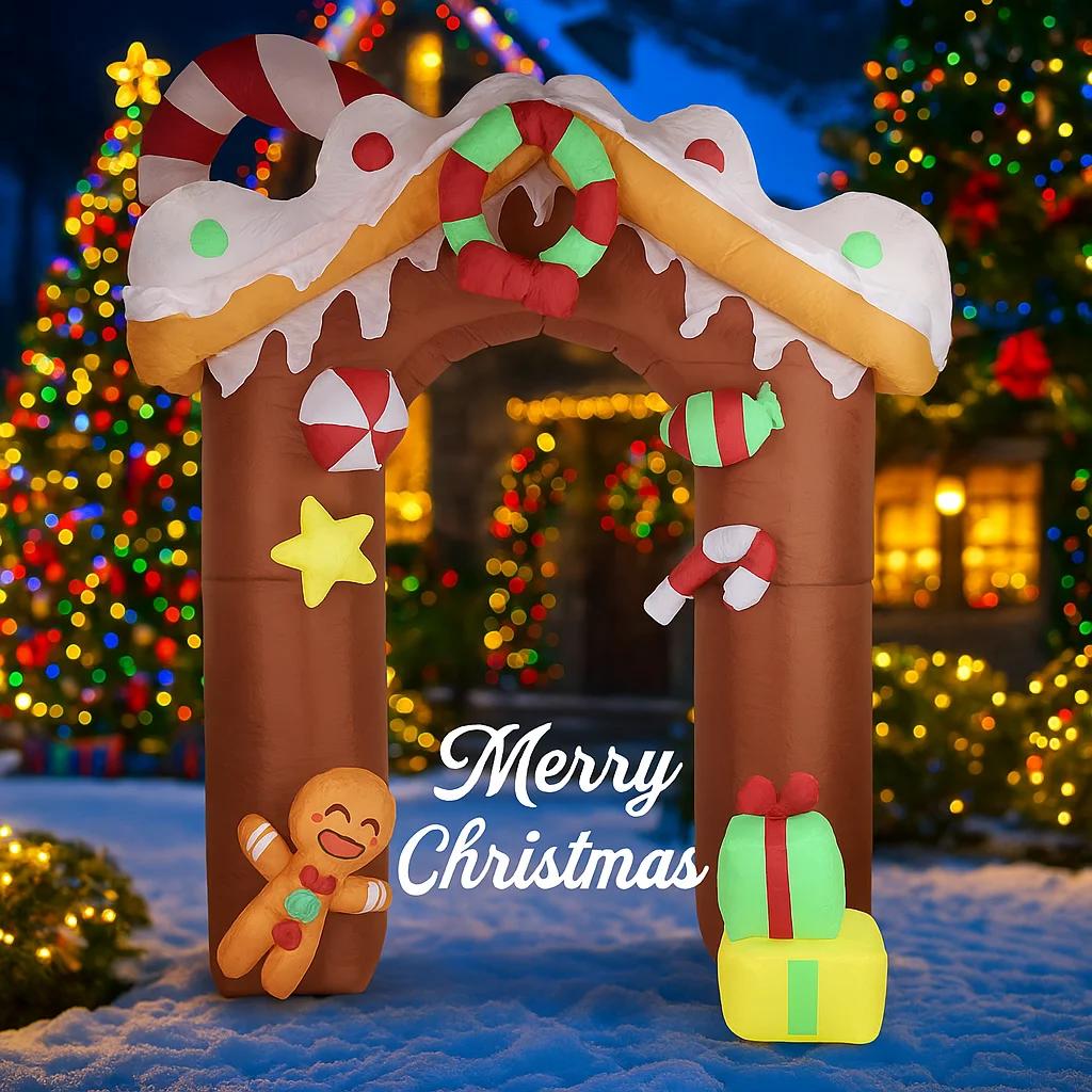 9.84FT Christmas Inflatable Toys Xmas Yard Lawn Party Decoration Gingerbread House Arch Home Supplies Ornament Gift with LED Lit