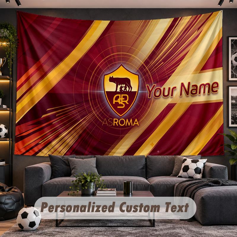 AS Roma FC Personalized Tapestry Support Custom Name, Wall Art Home Decoration