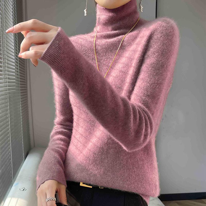 Stylish Elasticity High-Neck Sweater Women Autumn Winter Long Sleeve Knitted Knitwear Woman Solid Color Warm Turtleneck Pullover