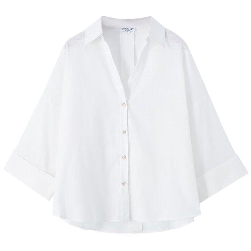 Fashion Style 2024 Autumn New Women's White Loose Sleeves Pure Linen Long Sleeves Shirt 8392707