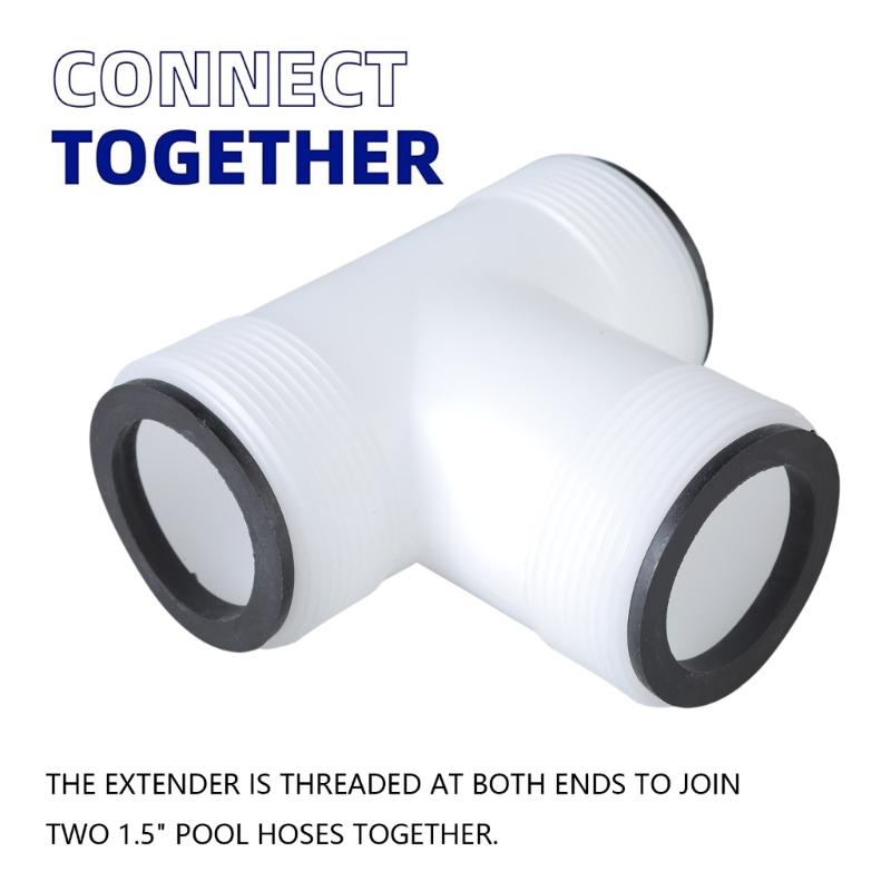 Pool Hose Adapter Connector Replacement T Splitter with 3 Rings Connectors 1.5in Valves to 1.5in Hose for Swimming Pool