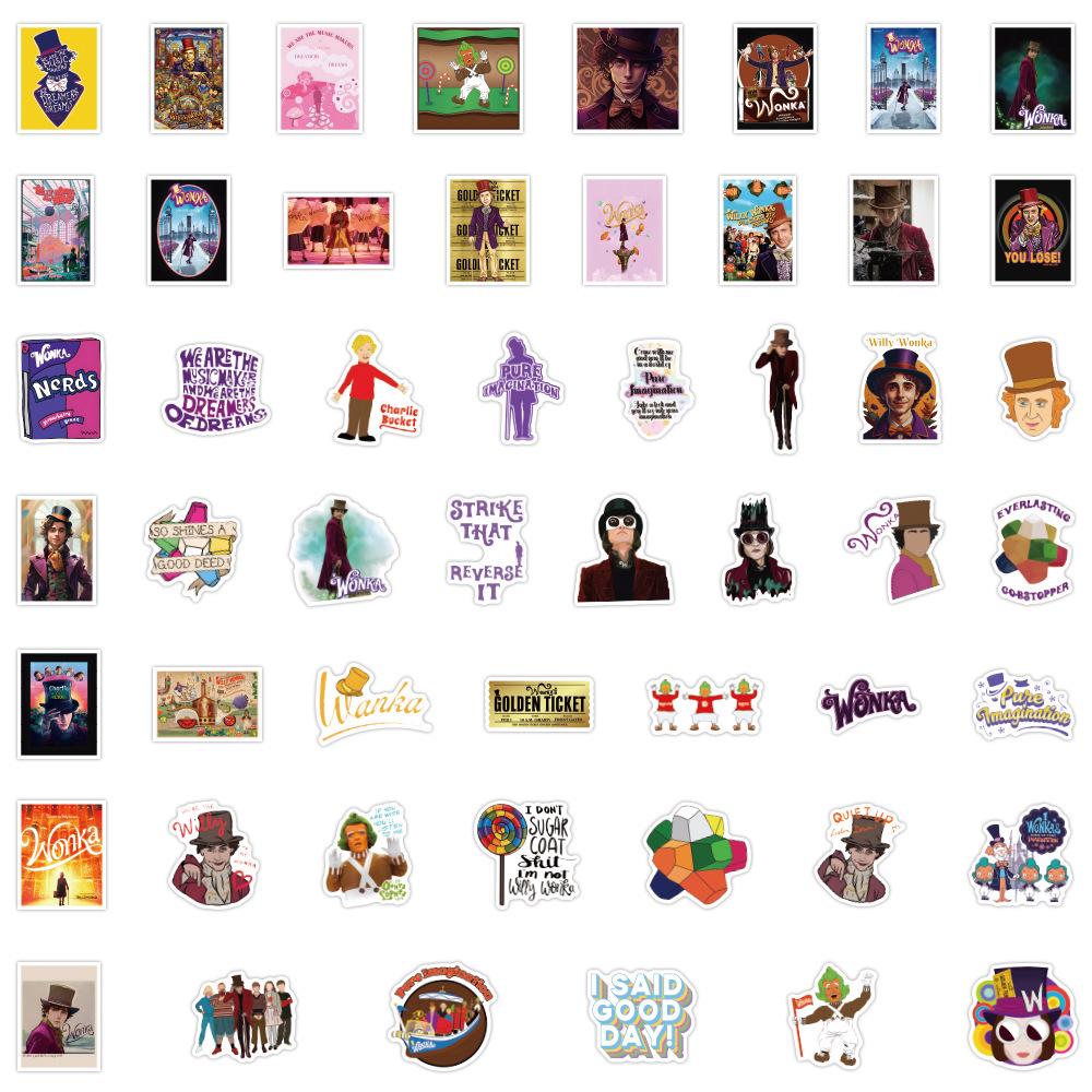 50 Cartoon Charlie & the Chocolate Factory Waterproof Stickers for Journal, Water Bottle, or Computer Decoration