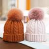 Women S Cute Twisted Knit Hat With Fox Fur Pom Pom Korean Style Autumn Winter