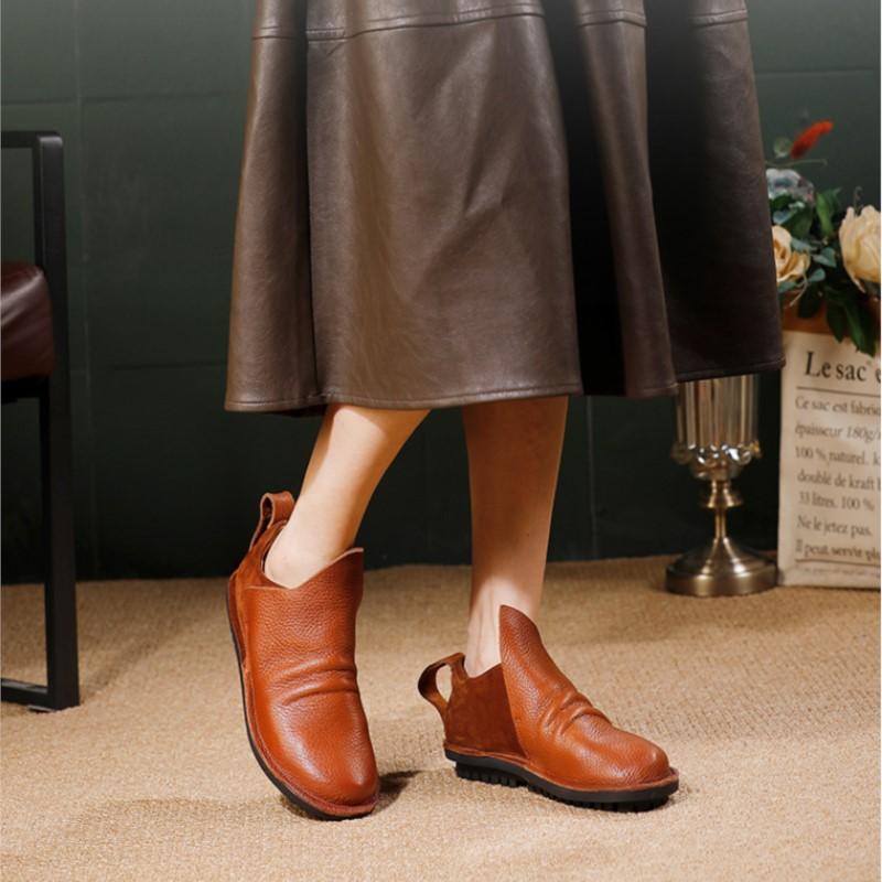 Johnature Soft Cowhide Women's Slip-on Shoes Genuine Leather Soft Soled Retro Versatile Flat Ankle Boots