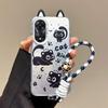 KEYSION Cute Ear Cartoon Case for OPPO A58 4G A38 A18 with Lanyard Soft Silicone+PC Shockproof Phone Back Cover for OPPO A17 A17K