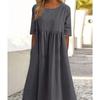 Summer Casual Short Sleeve Women Pocket Long Dress Fashion Elegant Plus Size Pleated Loose Crew Neck A-line Party Dresses Office Women Clothing